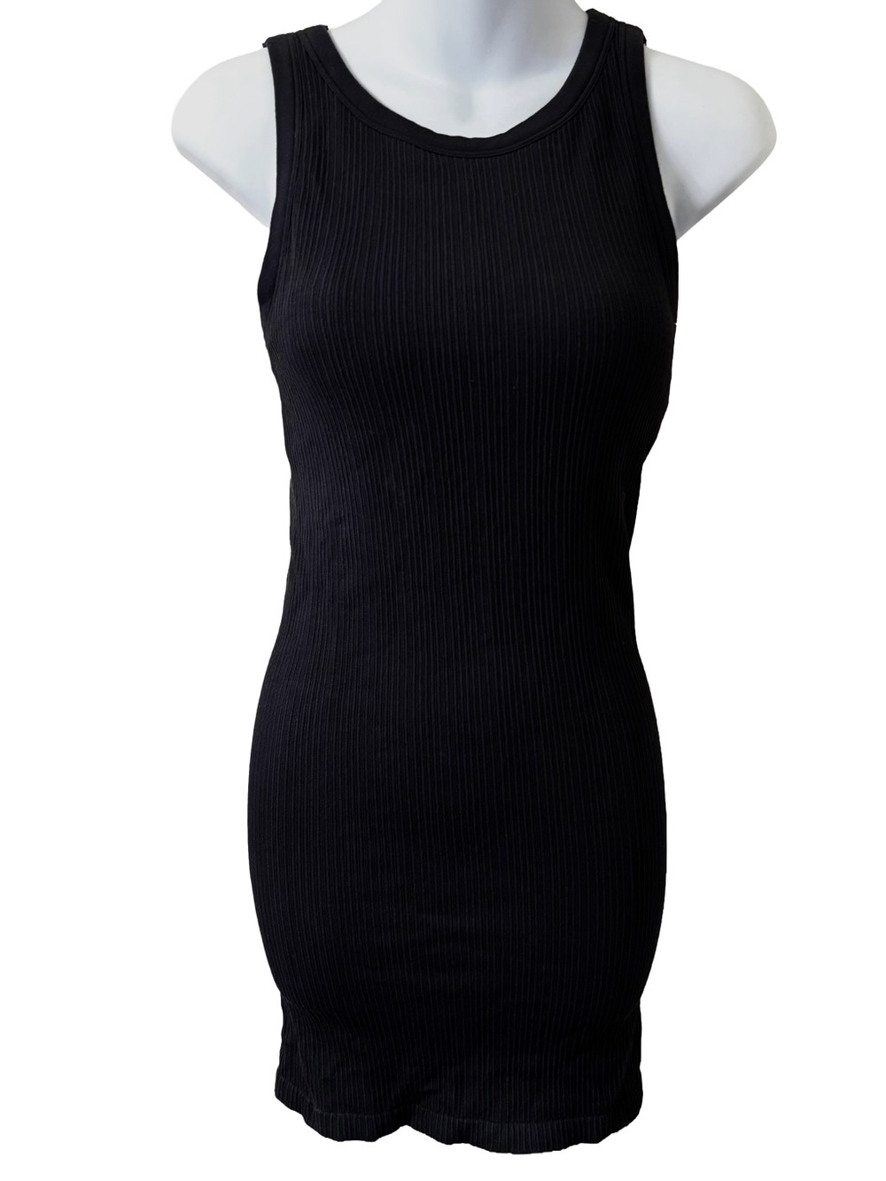 All in Motion Seamless Active Mini Dress Built-In Bra Black Ribbed Knit